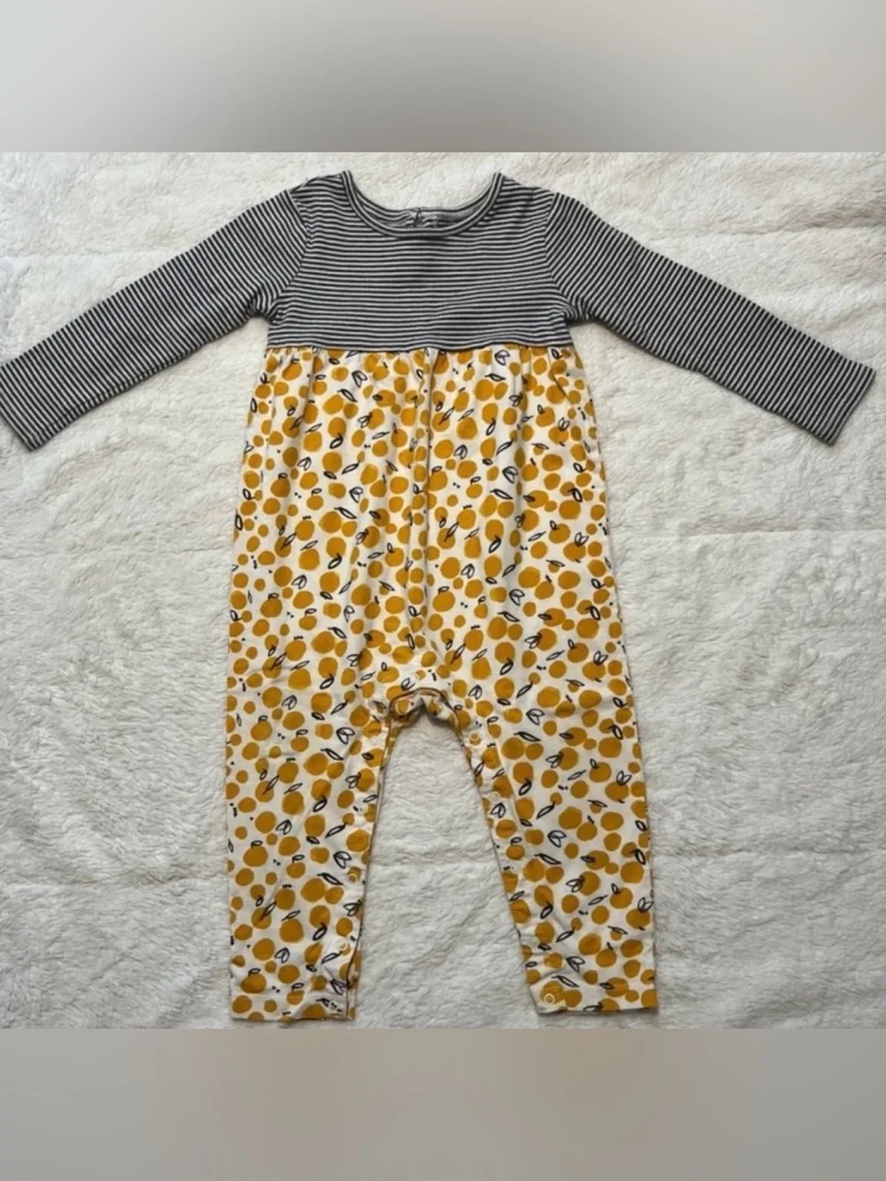 Tea Collection Jumpsuit Romper Girls 18/24M Long Sleeve Stripe & Lemon Print EUC